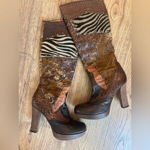 Rare Siren Mark Nason Boots Women Leather Tall Riding Sz 9 Patchwork Brown y2K